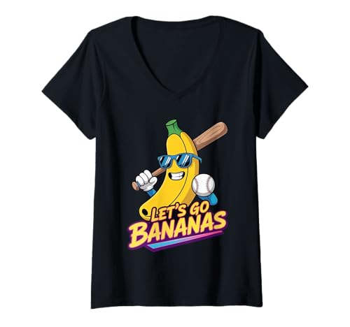 Damen Funny Banana Let's Go Bananas Baseball T-Shirt mit V-Ausschnitt von Let's Go Bananas Baseball Lovers