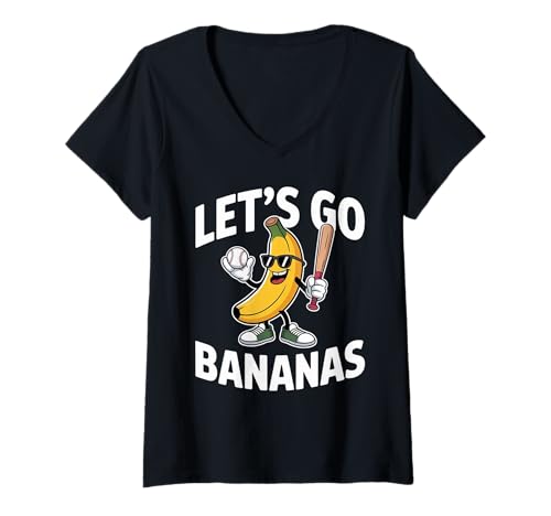 Damen Funny Banana Baseball Let's Go Bananas T-Shirt mit V-Ausschnitt von Let's Go Bananas Baseball