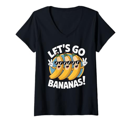 Damen Funny Bananas Let's Go Bananas T-Shirt mit V-Ausschnitt Damen Funny Bananas Let's Go Bananas T-Shirt mit V-Ausschnitt von Let's Go Bananas Cute Banana Lovers