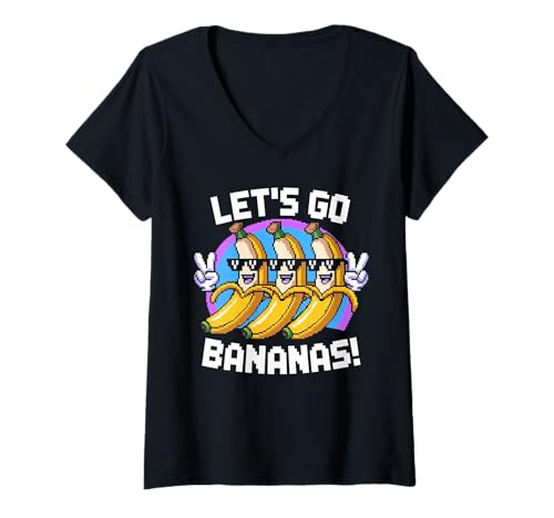 Damen Funny Bananas Let's Go Bananas T-Shirt mit V-Ausschnitt Damen Funny Bananas Let's Go Bananas T-Shirt mit V-Ausschnitt von Let's Go Bananas Cute Banana Lovers