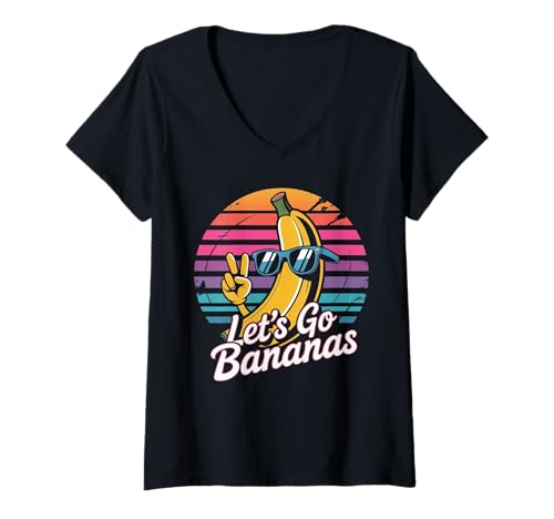 Damen Funny Banana Let's Go Bananas T-Shirt mit V-Ausschnitt von Let's Go Bananas Cute Banana