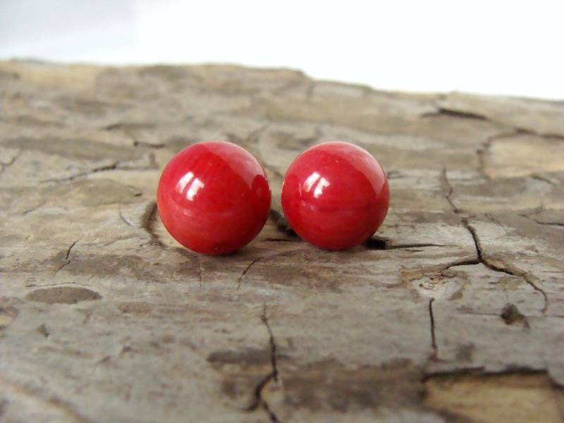 Rote Koralle Ohrstecker 10 Mm Sterling Silber Beiträge von LetLooseJewelry