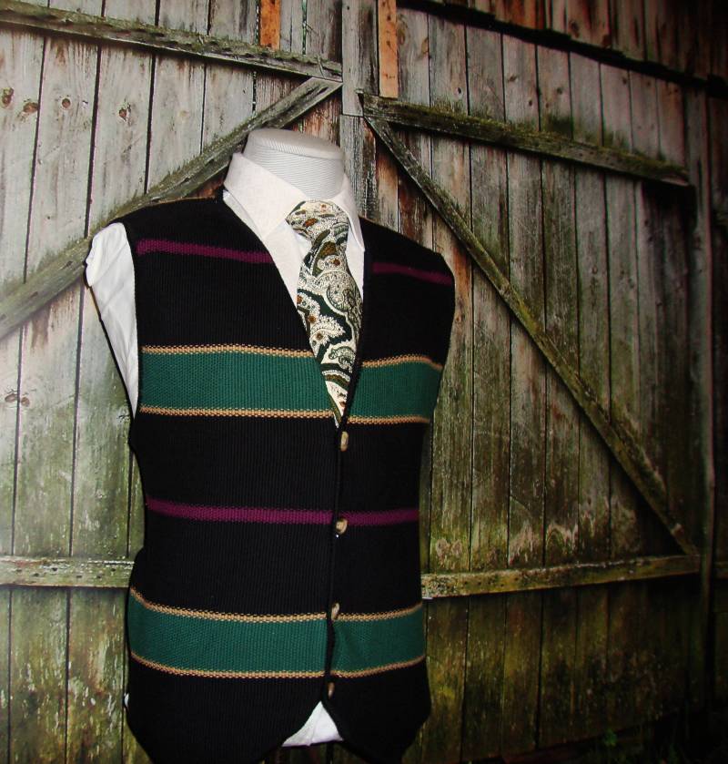 Vintage Horizontale Ultra Baumwolle Weste/Schwarz Und Grün Lila Größe 44 Groß von LetLoveLeadVintage