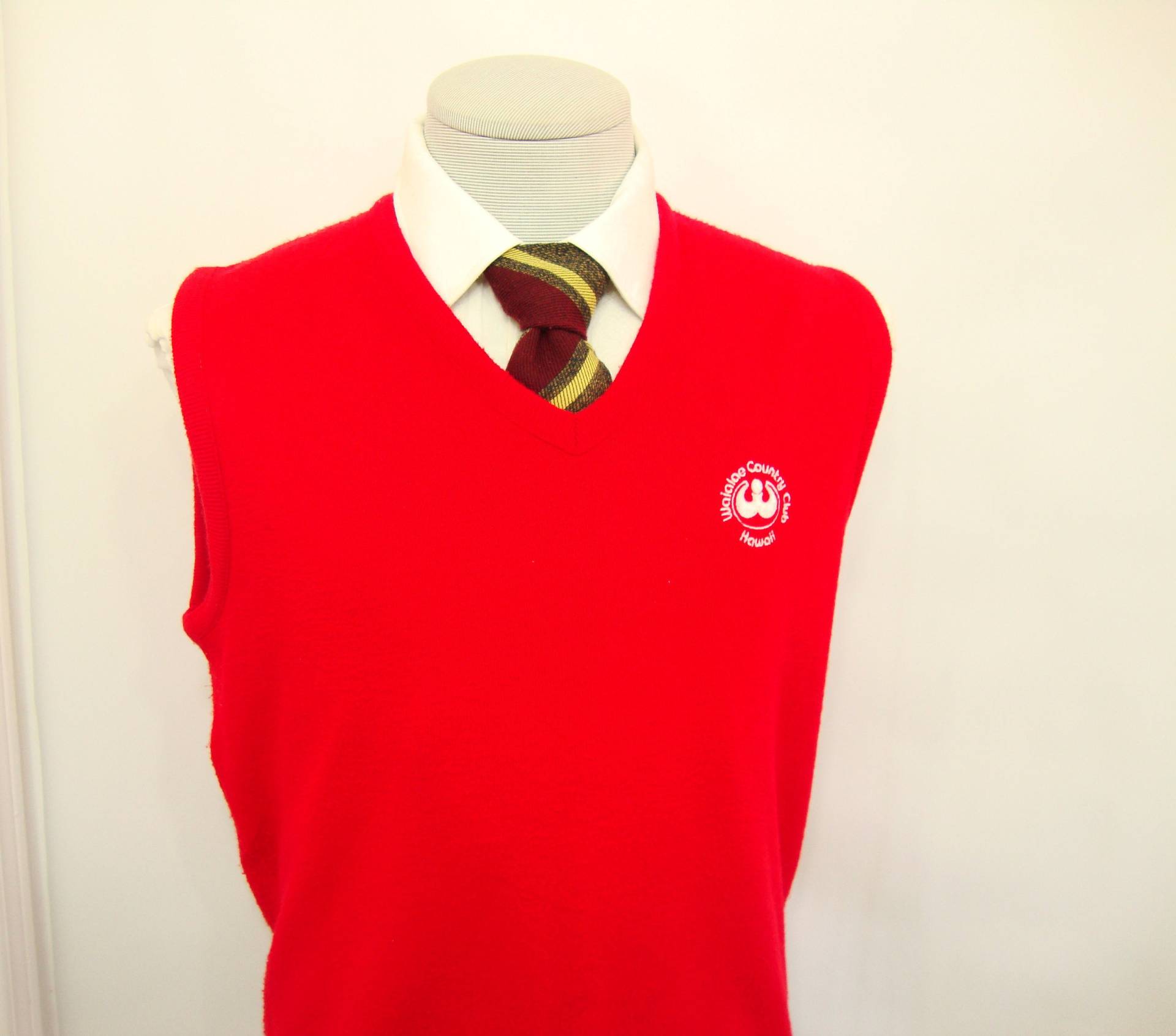 Vintage Ultra Wolle Pullover Weste, Herren Jahrgang Roten Antigua Von Scottsdale/Pulli Größe 42 Groß Lrg L von LetLoveLeadVintage