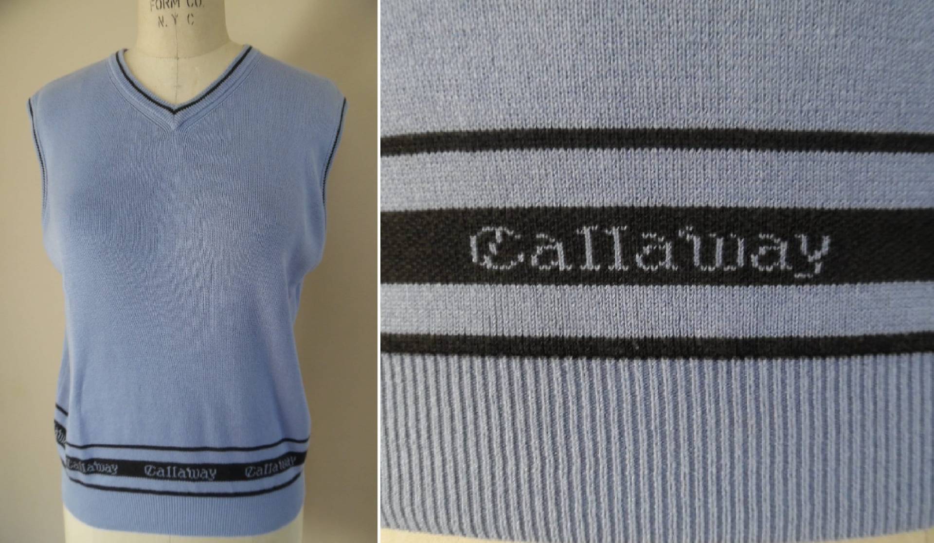 Stricken Weste Lavendel Und Marine Blau Von Callaway Golf Für Nordstrom Vintage 1980Er Jahre V Hals Pullover Baumwolle Stricken von LetasVintage