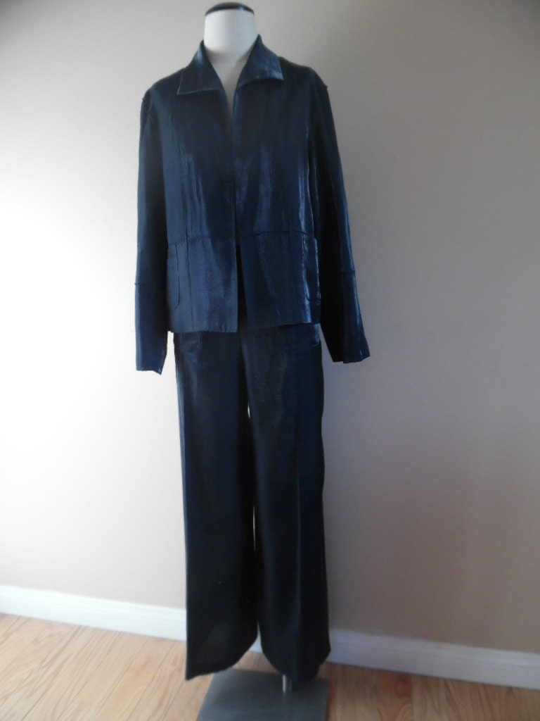 Vintage 1990Er Jahre Schimmernde Marine Blau Abend Casual Chic Hose Anzug Trennt Von Harve Benard von LetasVintage