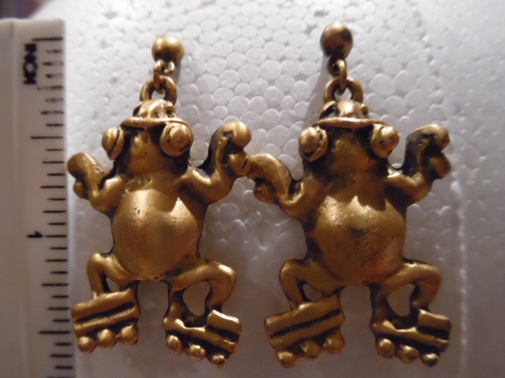 Vintage Alva Studios Vergoldet Frosch Ohrringe Baumseider von LetasVintage