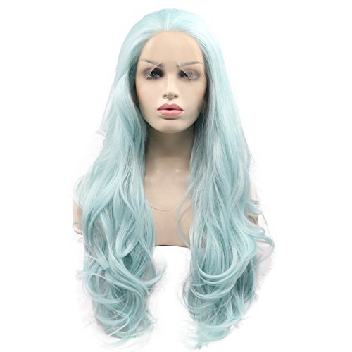 61 cm hellblaue, nat眉rliche Wellen, synthetische Lace-Front-Per眉cke, 180 % Dichte, halb handgekn眉pft, hitzebest盲ndige Faser, Haarper眉cke f眉r Damen 61 cm hellblaue, nat眉rliche Wellen, synthetische Lace-Front-Per眉cke, 180 % Dichte, halb handgekn眉pft, hitzebest盲ndige Faser, Haarper眉cke f眉r Damen von Letian Hairs