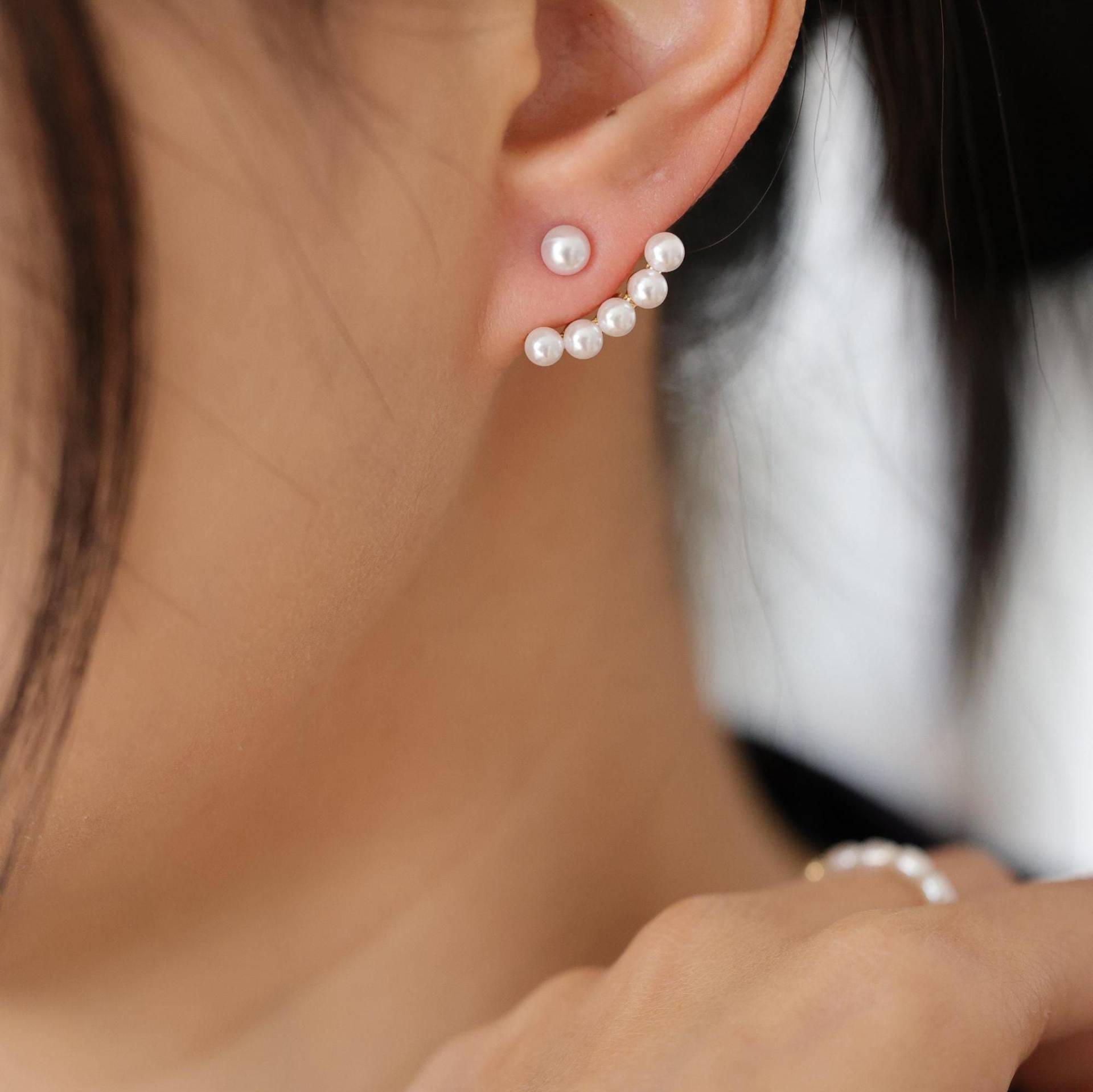 Zierliche Perlen Ohrstecker Double Layer Design, Einstellbare Passform von LetianStudio