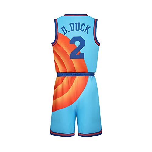 Letitia Cecillia Erwachsene Herren #6 Space Movie Jersey Shorts Outfit Jugend 90er Jahre Basketball Sport Hip Hop Party Shirts, Trikot #2 D.Duck für Erwachsene, Blau, L von Letitia Cecillia