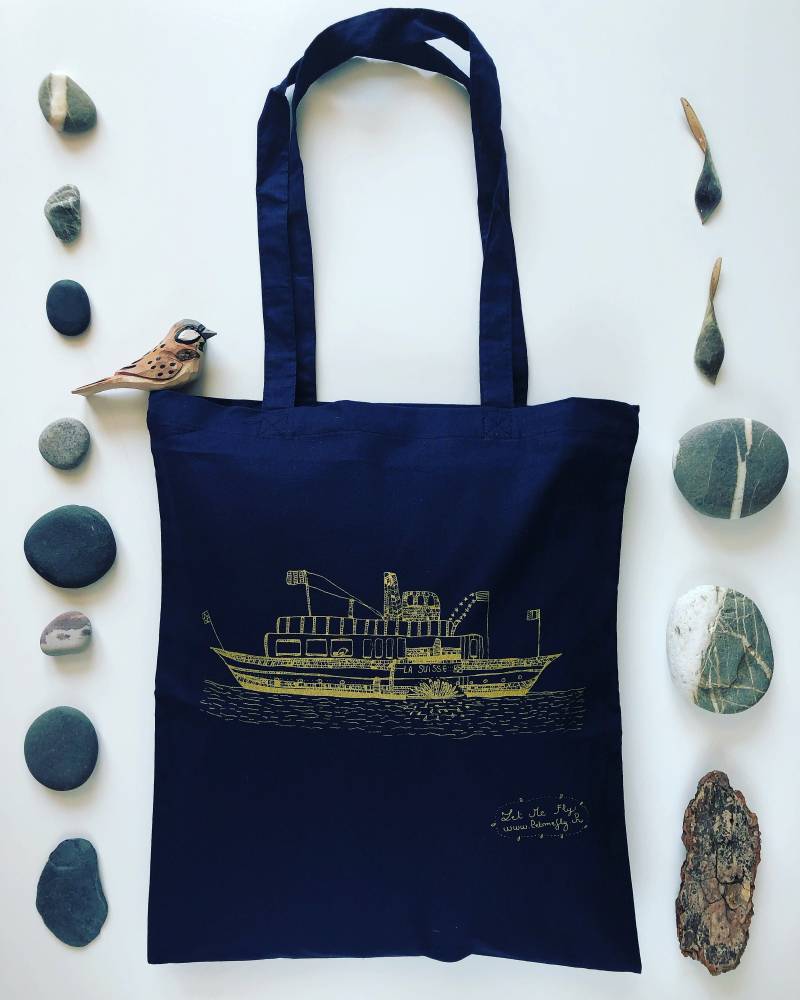 Einkaufstasche Schweiz Boot Baumwolle Cabas Marineblau " Siebdruck Geschenk Für Ihn Sie Boot von LetmeflyVeen