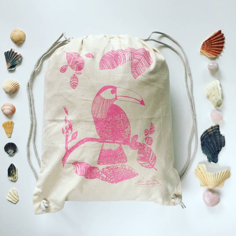 Toucan Fitnessbeutel Toucan-Illustration Rosa Fitness-studiotasche Baumwollrucksack Baumwoll-Cabas Rucksack Cabas Tukan von LetmeflyVeen