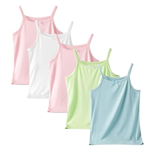 Letoileite 5er-Pack Mädchen Cami Westen Unterwäsche Atmungsaktive Unterhemden Aus Weicher Baumwolle für Kinder Weißes Pastell-Tanktop 2–12 Jahre von Letoileite