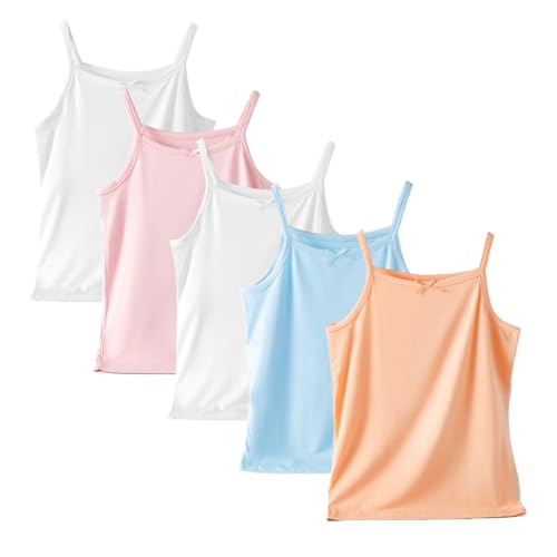 Letoileite 5er-Pack Mädchen Cami Westen Unterwäsche Atmungsaktive Unterhemden Aus Weicher Baumwolle für Kinder Weißes Pastell-Tanktop 2–12 Jahre von Letoileite