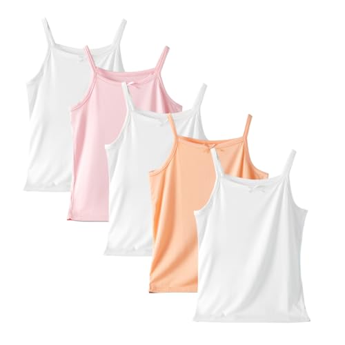 Letoileite 5er-Pack Mädchen Cami Westen Unterwäsche Atmungsaktive Unterhemden Aus Weicher Baumwolle für Kinder Weißes Pastell-Tanktop 2–12 Jahre von Letoileite