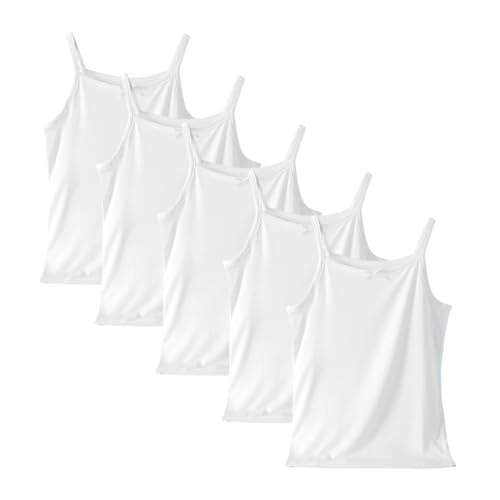 Letoileite 5er-Pack Mädchen Cami Westen Unterwäsche Atmungsaktive Unterhemden Aus Weicher Baumwolle für Kinder Weißes Pastell-Tanktop 2–12 Jahre von Letoileite