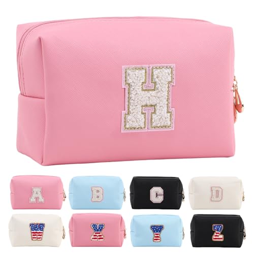 Personalisierte Make-up-Tasche mit Initialen-Motiv, niedliche Make-up-Tasche, Chenille-Buchstabe, wasserdicht, mit Reißverschluss, Kosmetiktasche für Frauen, adrette Make-up-Tasche, von Letoileite