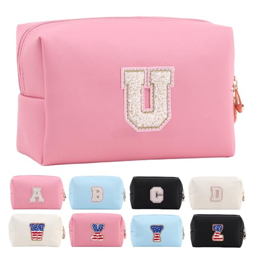 Personalisierte Make-up-Tasche mit Initialen-Motiv, niedliche Make-up-Tasche, Chenille-Buchstabe, wasserdicht, mit Reißverschluss, Kosmetiktasche für Frauen, adrette Make-up-Tasche, von Letoileite