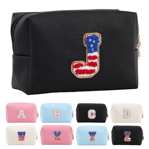 Personalisierte Make-up-Tasche mit Initialen-Motiv, niedliche Make-up-Tasche, Chenille-Buchstabe, wasserdicht, mit Reißverschluss, Kosmetiktasche für Frauen, adrette Make-up-Tasche, von Letoileite