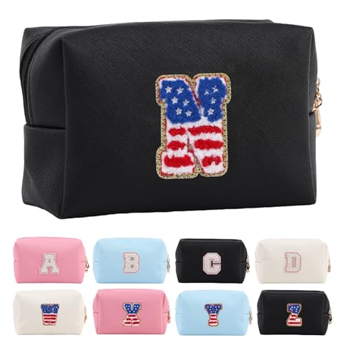 Personalisierte Make-up-Tasche mit Initialen-Motiv, niedliche Make-up-Tasche, Chenille-Buchstabe, wasserdicht, mit Reißverschluss, Kosmetiktasche für Frauen, adrette Make-up-Tasche, von Letoileite