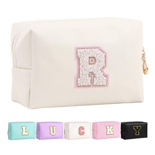 Personalisierte Make-up-Tasche mit Initialen-Motiv, niedliche Make-up-Tasche, Chenille-Buchstabe, wasserdicht, mit Reißverschluss, Kosmetiktasche für Frauen, adrette Make-up-Tasche, von Letoileite