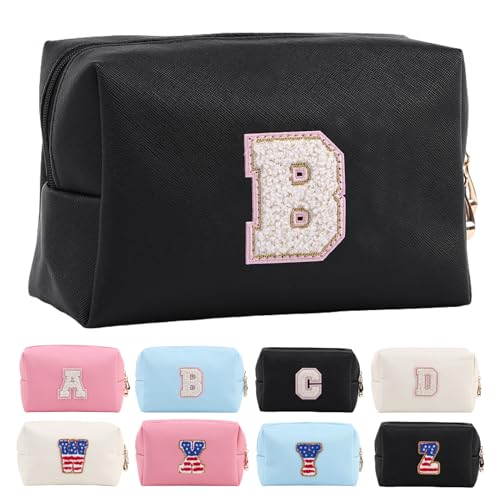 Personalisierte Make-up-Tasche mit Initialen-Motiv, niedliche Make-up-Tasche, Chenille-Buchstabe, wasserdicht, mit Reißverschluss, Kosmetiktasche für Frauen, adrette Make-up-Tasche, von Letoileite