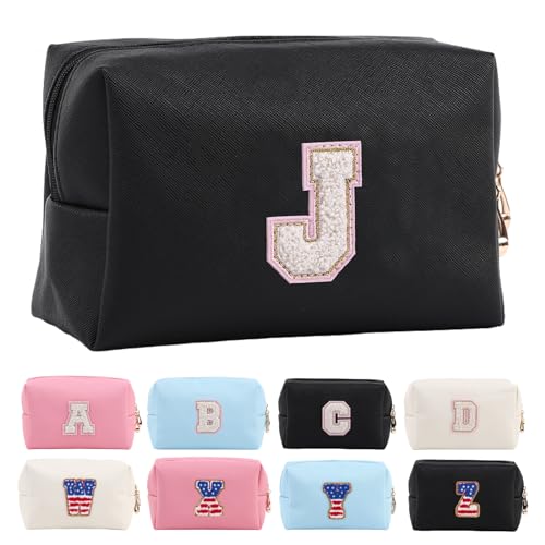 Personalisierte Make-up-Tasche mit Initialen-Motiv, niedliche Make-up-Tasche, Chenille-Buchstabe, wasserdicht, mit Reißverschluss, Kosmetiktasche für Frauen, adrette Make-up-Tasche, von Letoileite