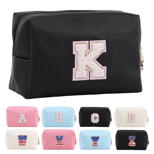 Personalisierte Make-up-Tasche mit Initialen-Motiv, niedliche Make-up-Tasche, Chenille-Buchstabe, wasserdicht, mit Reißverschluss, Kosmetiktasche für Frauen, adrette Make-up-Tasche, von Letoileite