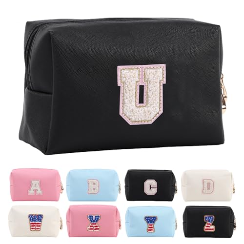 Personalisierte Make-up-Tasche mit Initialen-Motiv, niedliche Make-up-Tasche, Chenille-Buchstabe, wasserdicht, mit Reißverschluss, Kosmetiktasche für Frauen, adrette Make-up-Tasche, von Letoileite