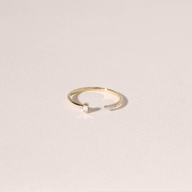 Diamant Baguette Offener Gold Stacking Manschettenring von Letrem