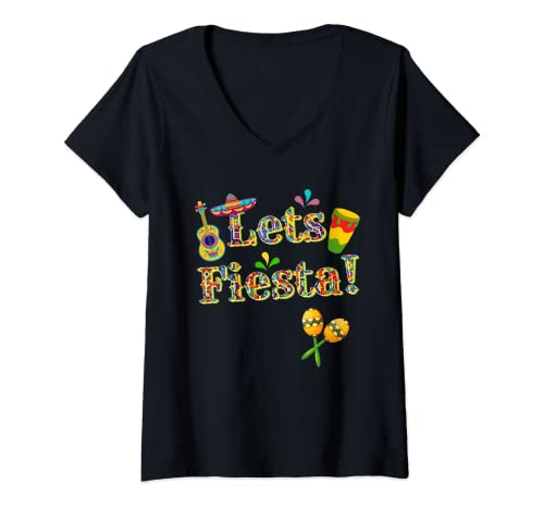 Damen Lets Fiesta Cinco De Mayo Celebration T-Shirt mit mexikanischer Musik T-Shirt mit V-Ausschnitt Damen Lets Fiesta Cinco De Mayo Celebration T-Shirt mit mexikanischer Musik T-Shirt mit V-Ausschnitt von Lets Fiesta Funny Mexican Vacation Tee