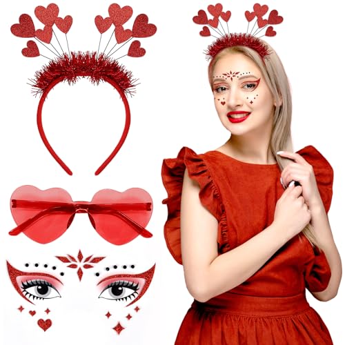 Lets Joy Herz Haarreif, Herz Brille Partybrille, Karneval Gesicht Tattoos, Herz Stirnband Herz Party Sonnenbrille, Herz Valentinstag Karneval Kostüm Kopfbedeckung Foto Requisiten Accessoires von Lets Joy