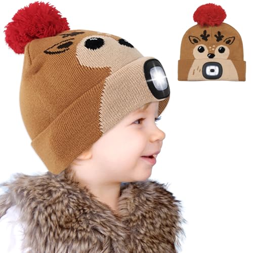 Lets Joy Mütze mit LED Licht Kinder, Weihnachten Mütze mit LED, Wintermütze Kinder, USB Wiederaufladbare Niedlich Winterwarm Strickmütze, Pinguin Schneemann Hirsche Wintermütze Geschenk von Lets Joy