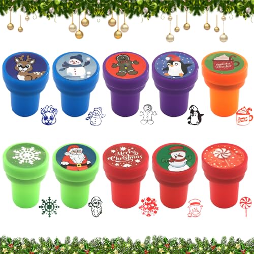 Lets Joy Weihnachten Stempel Kinder, 10 Stück Selbstfärbend Stempel Weihnachten, Spielzeugstempel Weihnachts, Stempelset Weihnachten Mitbringsel Kindergeburtstag DIY Stempelset Geschenk von Lets Joy