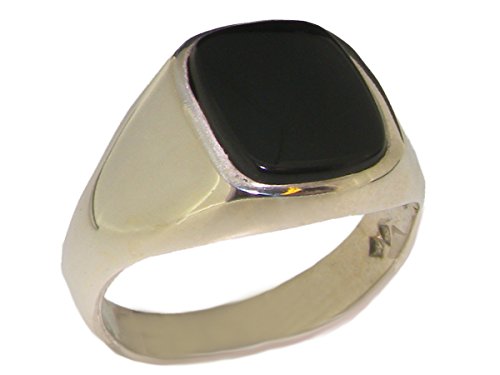 LetsBuyGold Herren Siegel Ring Solide 9 Karat (375) Weißgold mit Onyx - Verfügbare Größen : 55 bis 70 von LetsBuyGold