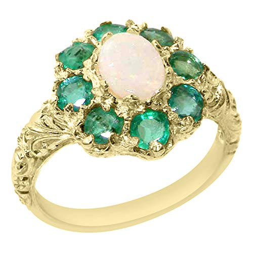 LetsBuyGold Luxus Damen Ring Solide 9 Karat (375) Gelbgold mit Opal und Smaragd - Größe 53 (16.9) - Verfügbare Größen : 47 bis 68 von LetsBuyGold