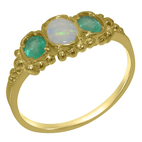 LetsBuyGold Luxus Damen Ring Solide 9 Karat (375) Gelbgold mit Opal und Smaragd - Größe 56 (17.8) - Verfügbare Größen : 47 bis 68 von LetsBuyGold