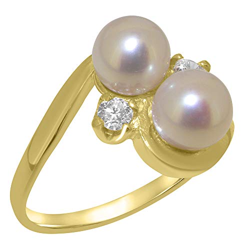 LetsBuyGold Luxus Damen Ring Solide 9 Karat (375) Gelbgold mit Perle und Diamant - Größe 60 (19.1) - Verfügbare Größen : 47 bis 68 von LetsBuyGold