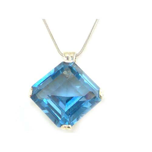 LetsBuySilver Luxus 925 Sterlingsilber Damen Anhänger - Octagon geschnitten 41 Karat synthetischen Aquamarine - Ideal für Weihnachten, Geburtstag, Jubiläum oder Muttertag Geschenk von LetsBuySilver