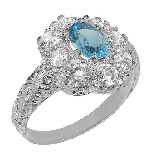 Luxus Damen Ring Solide Sterling-Silber 925 mit Blautopas und Zirkonia - Größe 68 (21.6) - Verfügbare Größen : 47 bis 68 von LetsBuySilver