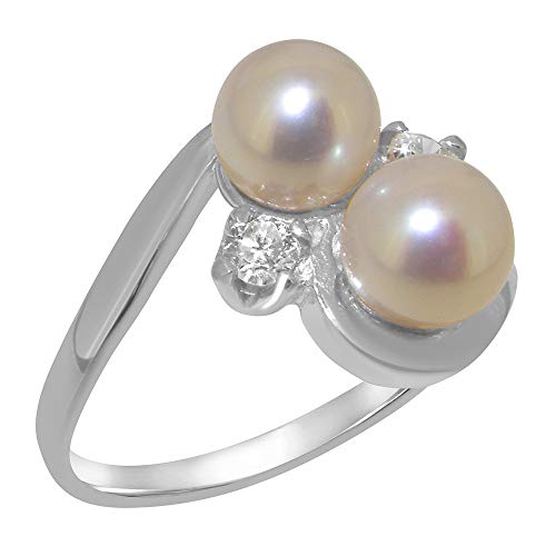 Luxus Damen Ring Solide Sterling Silber 925 mit Perle und Zirkonia - Größe 67 (21.3) - Verfügbare Größen : 47 bis 68 von LetsBuySilver
