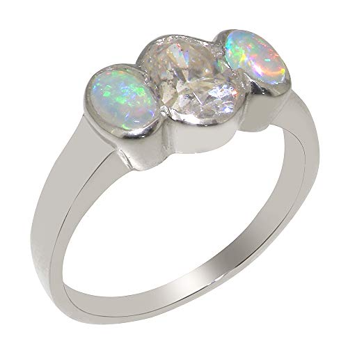Luxus Damen Ring Solide Sterling-Silber 925 mit Zirkonia und Opal - Größe 52 (16.6) - Verfügbare Größen : 47 bis 68 von LetsBuySilver