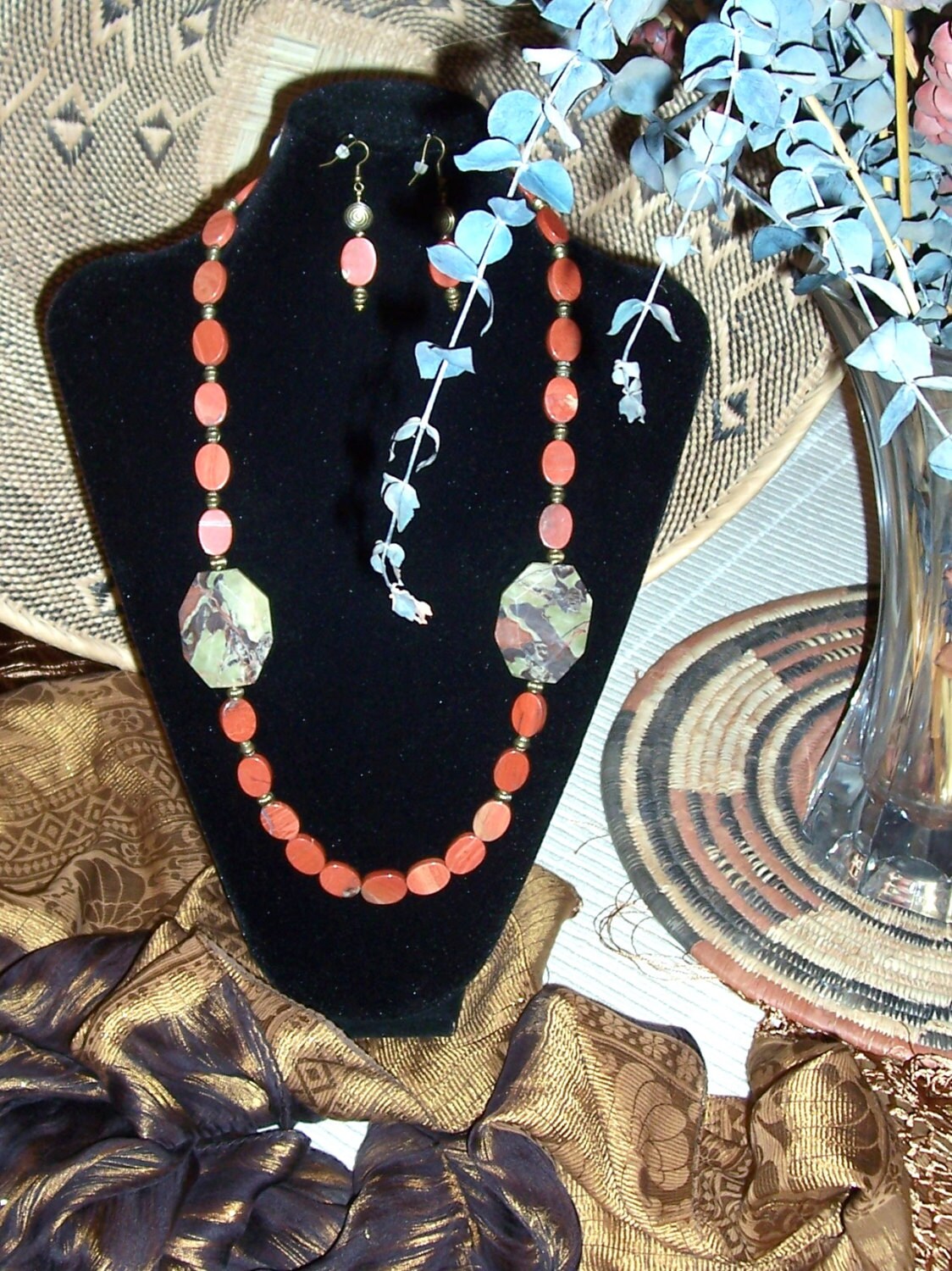 Ausgefallene Jaspis & Messing Kette/Ohrring Set Ausgefallene Jaspis & Messing Kette/Ohrring Set von LetsGetStonedJewelry