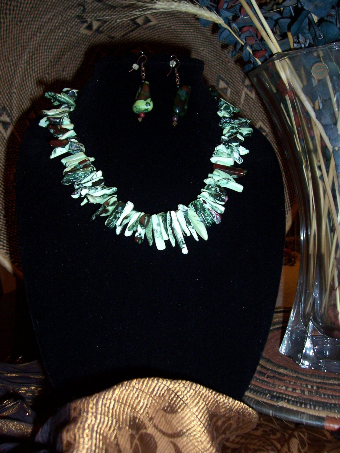 Grüne Achat Kette/Ohrring Set Grüne Achat Kette/Ohrring Set von LetsGetStonedJewelry