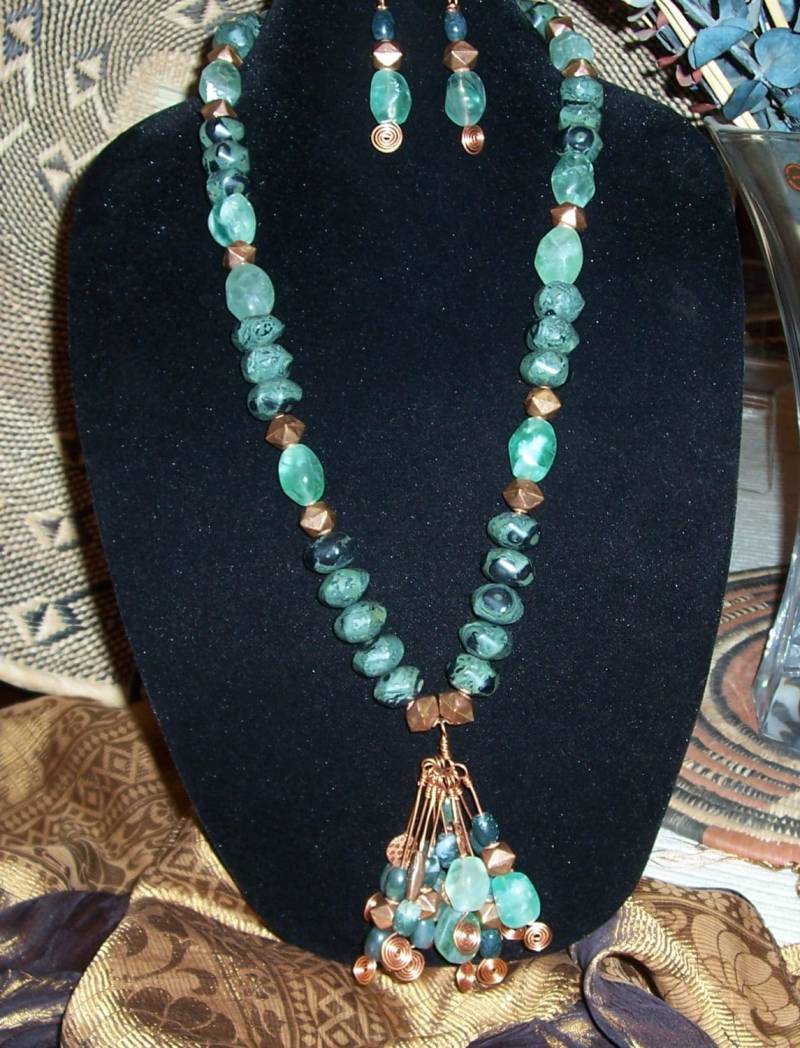Kambamba-Jasper, Fluorit Grün, Moos Achat & Kupfer-Kette/Ohrring Set Kambamba-Jasper, Fluorit Grün, Moos Achat & Kupfer-Kette/Ohrring Set von LetsGetStonedJewelry