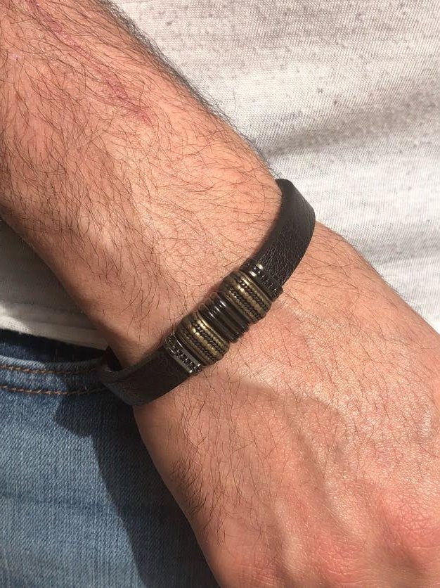 Herren Lederarmband Mit Kupfer Und Schwarz Design, Leder-Armband/Leder Armband Herren Lederarmband Mit Kupfer Und Schwarz Design, Leder-Armband/Leder Armband von Letsbrace007