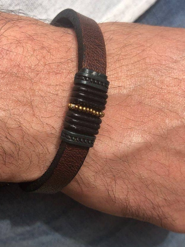 Herren Lederarmband Mit Perlen Designs, Leder-Armband/Leder Armband Schwarz Herren Lederarmband Mit Perlen Designs, Leder-Armband/Leder Armband Schwarz von Letsbrace007