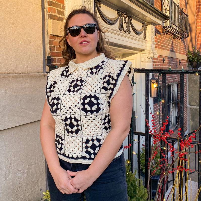 Klare Häkelarbeit Pullover, Schwarz Oma Quadrat Kragen Pullover Mit Kurzen Ärmeln Für Frauen, Patchwork Retro Handgemachtes Geschenk Sie von Letsluv