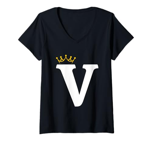 Damen Gekröntes Monogrammdesign mit dem Buchstaben V T-Shirt mit V-Ausschnitt Damen Gekröntes Monogrammdesign mit dem Buchstaben V T-Shirt mit V-Ausschnitt von Letter Designs