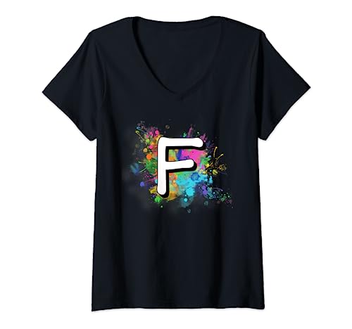 Damen Retro-Buchstabe F für Mädchen und Jungen, die den Buchstabe F mögen T-Shirt mit V-Ausschnitt Damen Retro-Buchstabe F für Mädchen und Jungen, die den Buchstabe F mögen T-Shirt mit V-Ausschnitt von Letter F Shirt